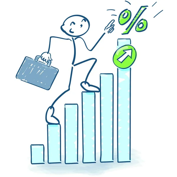 Strichzahlen Die Balkendiagramm Steigt Mit Prozentzahlen — Stockvektor