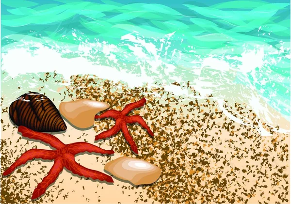 Vacances Mer Plage Sable Fin Vagues — Image vectorielle