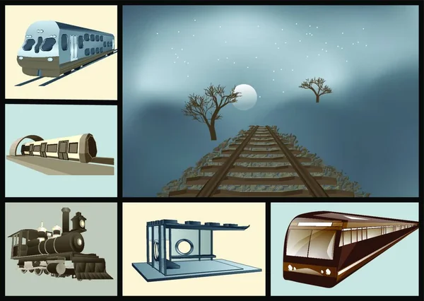 Bahnverkehr Eingestellt Illustration Des Zug Und Bahn Vektors — Stockvektor