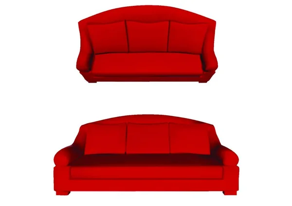 Rotes Sofa Und Vorderansicht Auf Weißem Hintergrund — Stockvektor
