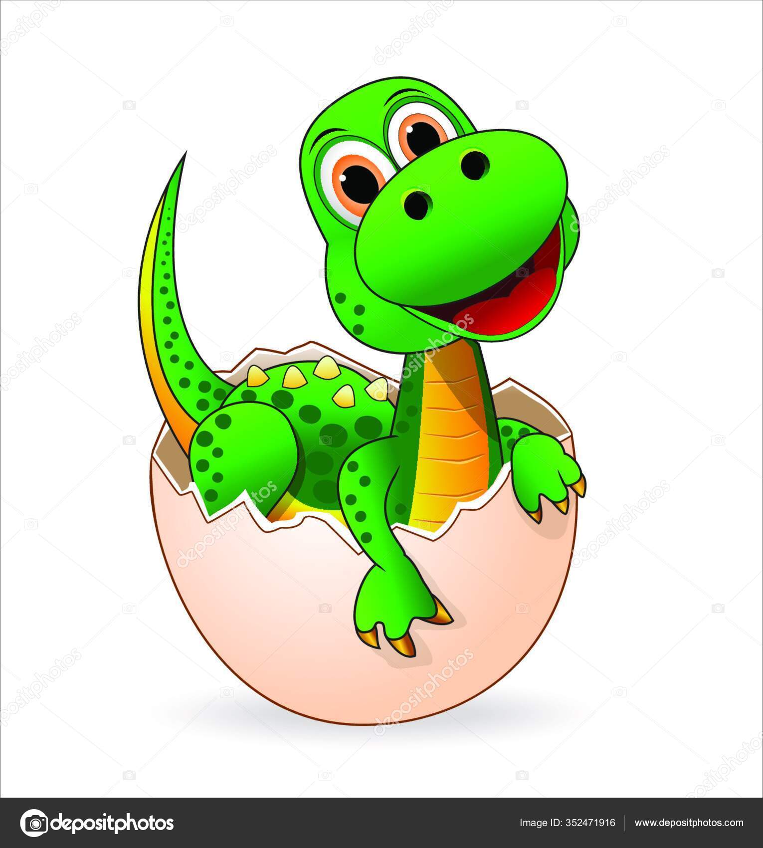 Small Green Dinosaur Who Just Hatched Egg Stock Vector by