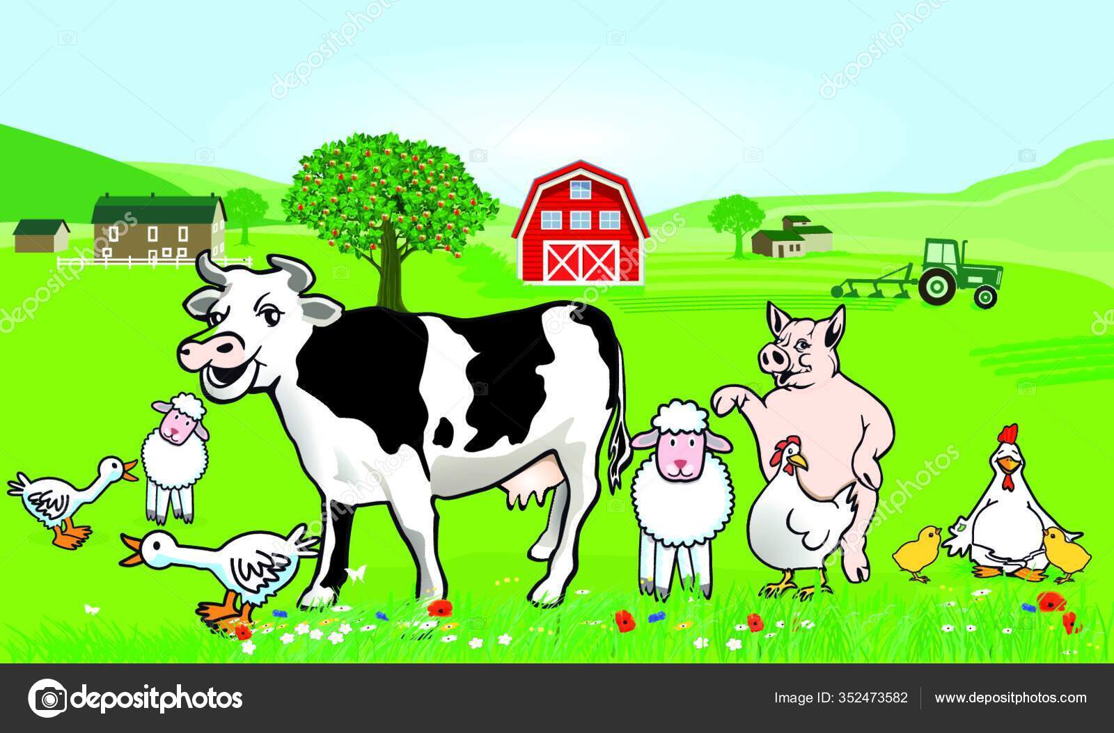 Farm Animals Illustration Funny Cartoon Stock Vector Image by