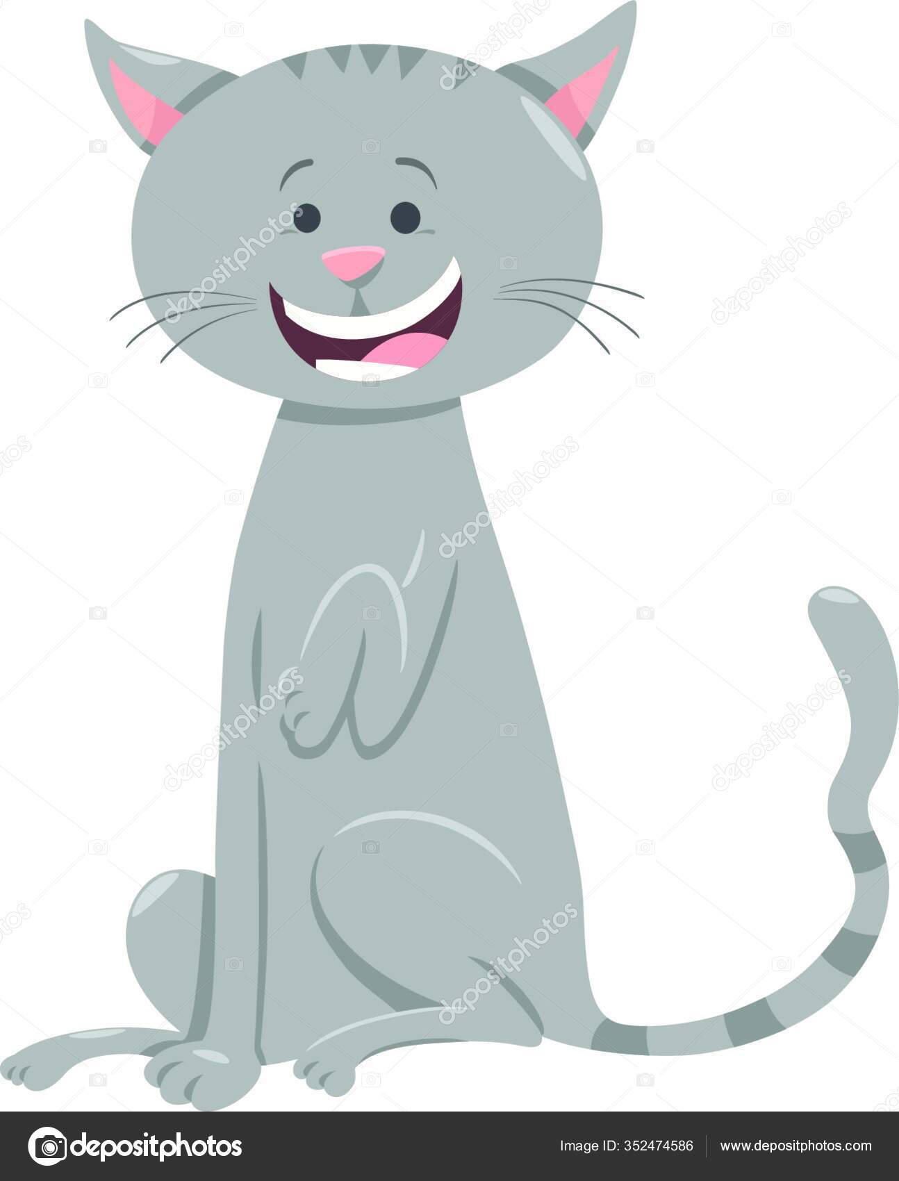 Cartoon Illustration Funny Gray Tabby Cat Animal Character Stock Vector