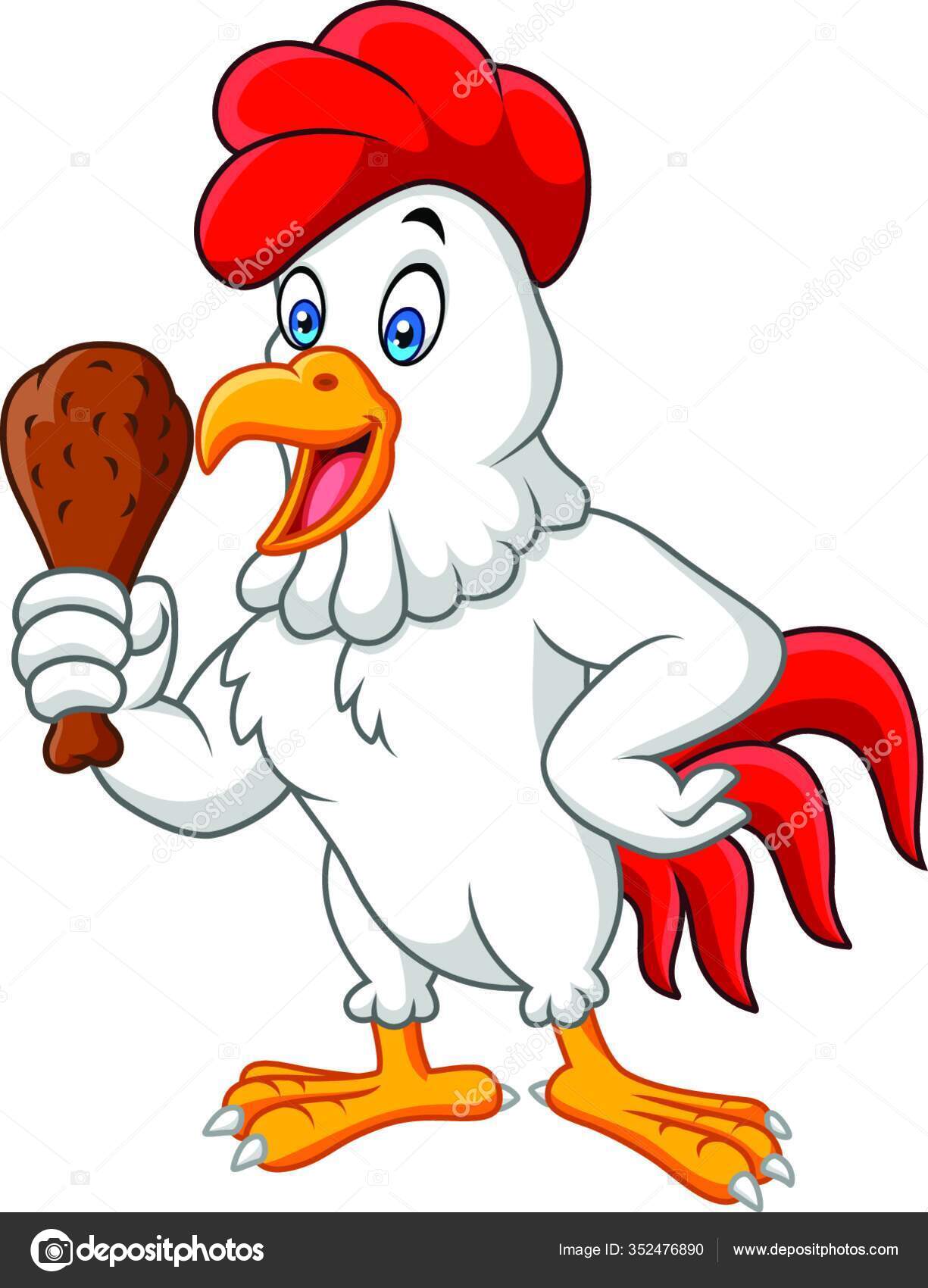 Cartoon Rooster Holding Fried Chicken Stock Vector by ...