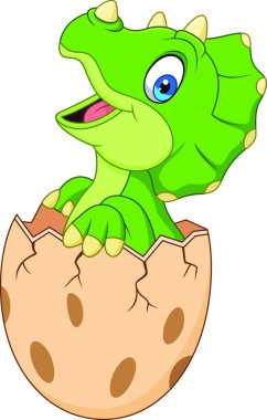 Cartoon baby triceratops hatching from egg  clipart