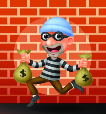 Thief carrying bag of money  clipart