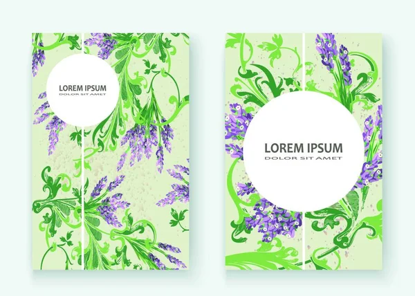 Lavanda Design Capa Padrão Floral Mão Desenhada Flor Criativa Elegante — Vetor de Stock