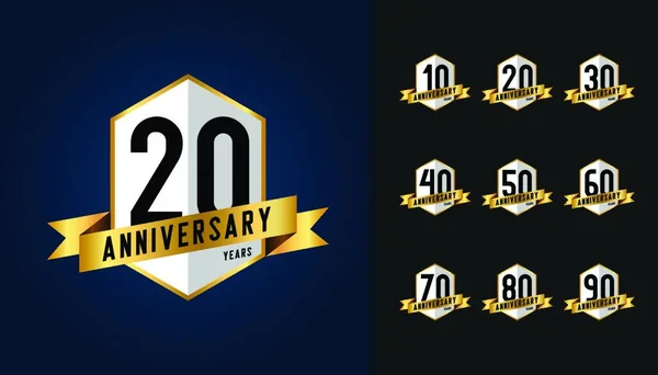 Conjunto Logotipo Aniversario Emblema Celebración Del Aniversario Con Diseño Cinta — Archivo Imágenes Vectoriales