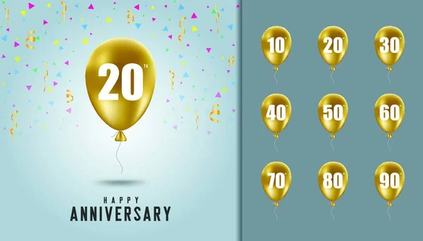 Σύνολο Υπόβαθρο Ευτυχισμένη Επέτειο Χρυσή Μπαλόνι Φόντο Εορτασμός Επετείου Πρότυπο — Διανυσματικό Αρχείο