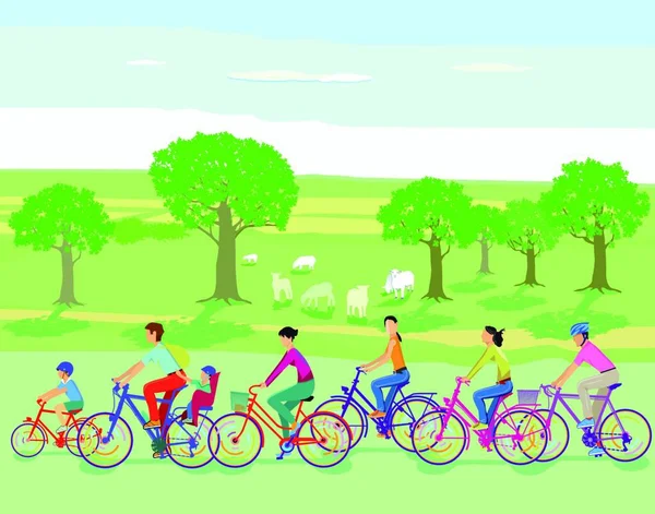 Groupe Cyclistes Faire Voyage — Image vectorielle