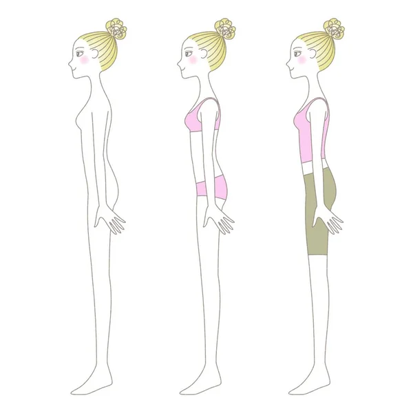 Mujer Ropa Interior Pantalones Yoga Perfil Lateral Desnudo Cuerpo Completo — Vector de stock