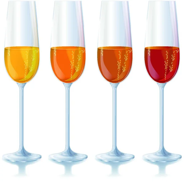 Quatre Verres Vin Mousseux Couleur Différente Étroite — Image vectorielle