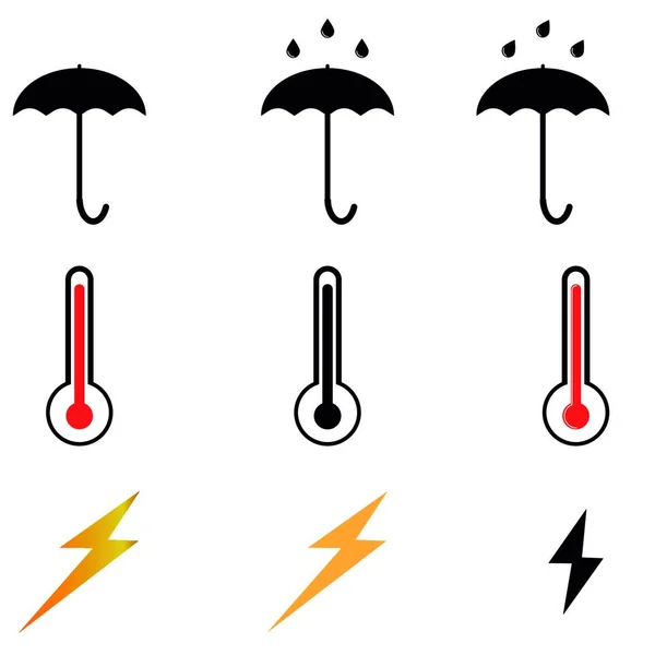 Klímaelemek Készlet Esernyő Hőmérő Villám Kilenc Elem — Stock Vector
