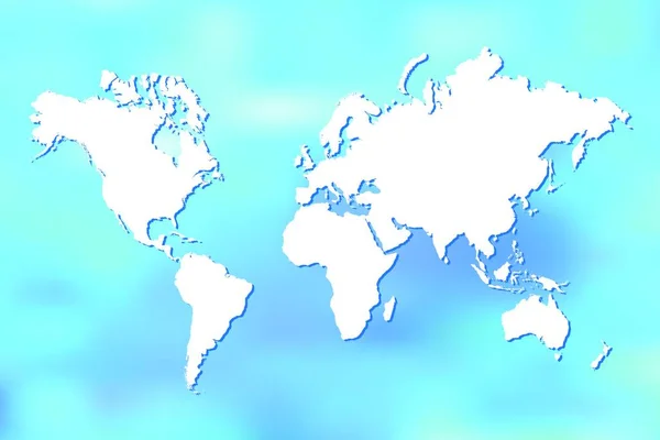 青のぼやけた背景にカラフルな世界地図イラスト — ストックベクタ