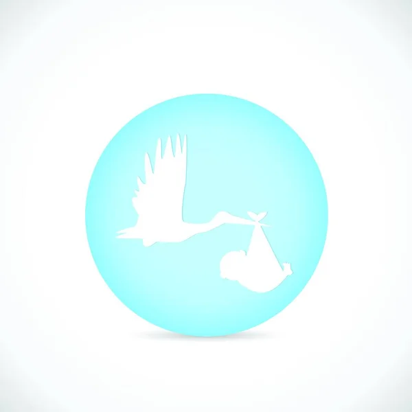 Illustration Bouton Avec Une Cigogne Portant Bébé Isolé Sur Fond — Image vectorielle