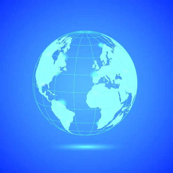 色鮮やかな青色の背景に光る地球儀のイラスト — ストックベクタ