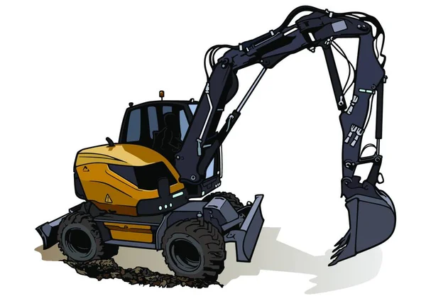 Wheel Excavator Machine Colored Illustration Vector — Stock Vector