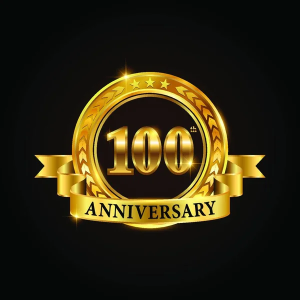 100 Jaar Jubileum Viering Logotype Gouden Jubileum Embleem Met Lint — Stockvector
