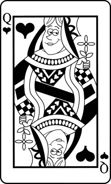 Illustration Noir Blanc Une Reine Cœur Jouant Carte — Image vectorielle