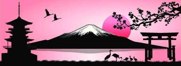 Silueta Fuji Montaña Atardecer Paisaje Monte Fuji Monte Fuji Sobre — Vector de stock