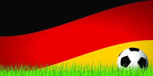 Fußball Liegt Gras Vor Deutscher Fahne — Stockvektor