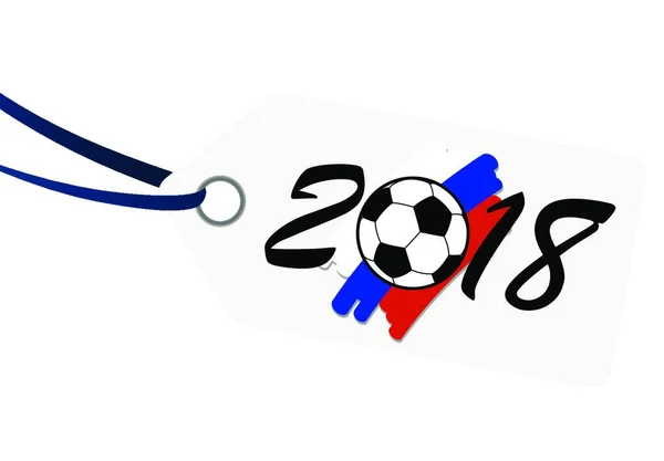 Appendere Tag Con 2018 Lettering Pallone Calcio Colori Nazionali Russi — Vettoriale Stock