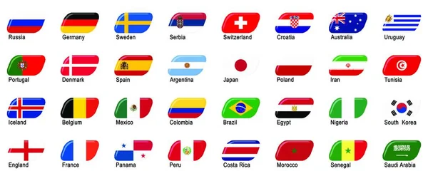 Wszystkie Flagi Drużyn Narodowych Rosyjskiej Piłki Nożnej Gry 2018 — Wektor stockowy