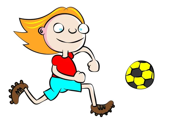 Divertido Blanco Escuela Chica Jugando Fútbol Vector Ilustración — Archivo Imágenes Vectoriales