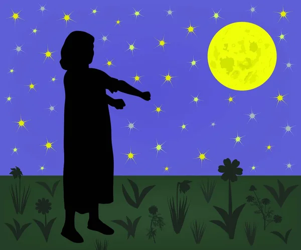 Illustration Eines Jungen Schlafwandlermädchens Das Somnambulismus Leidet Und Nachts Auf — Stockvektor