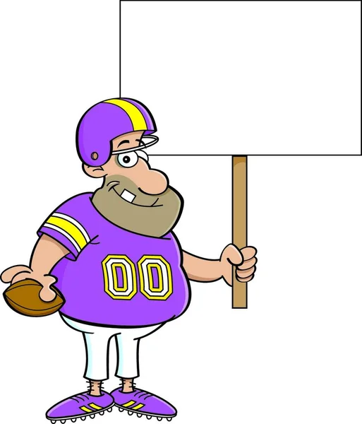 Cartoon Illustration Football Player Holding Sign — Stock Vector