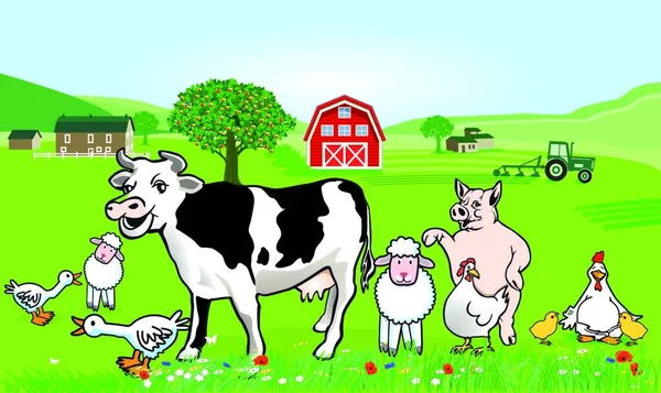 家畜のイラストです 面白い漫画 — ストックベクタ