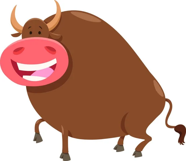 Tecknad Illustration Rolig Glad Bull Farm Animal Character — Stock vektor