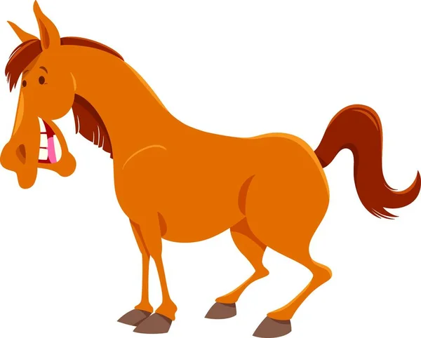 Ilustração Dos Desenhos Animados Caráter Animal Engraçado Fazenda Cavalo —  Vetores de Stock