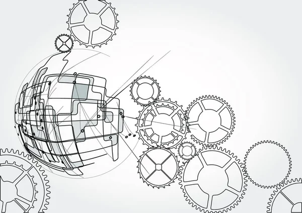 Шестерни Сфера Сером Фоне — стоковый вектор