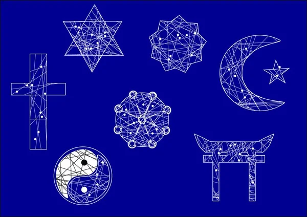 Symboly Náboženství Modrém Pozadí — Stockový vektor