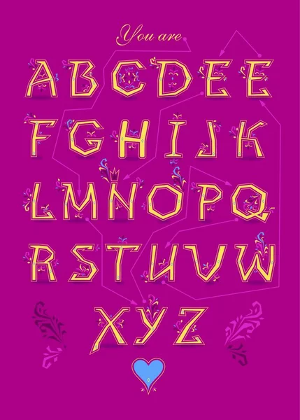 Konstnärligt Alfabet Med Krypterat Romantiskt Budskap Ett Bra Team Tecknad — Stock vektor