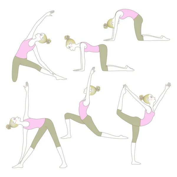 Set Van Yoga Stelt Zoals Koe Pose Kat Pose Heer — Stockvector