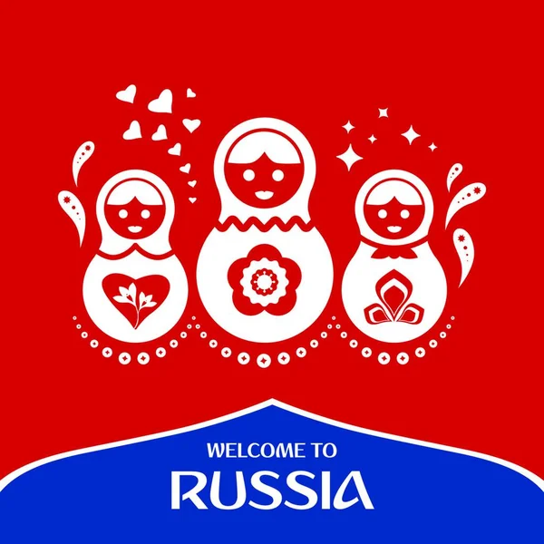 Добро Пожаловать Россию Дизайн Шаблон Современными Традиционными Элементами Кукол Векторная — стоковый вектор