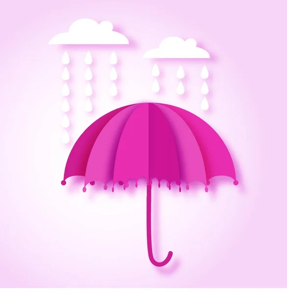 Beautiful Paper Art Vector Illustration Umbrella Rain Drops — Stock Vector