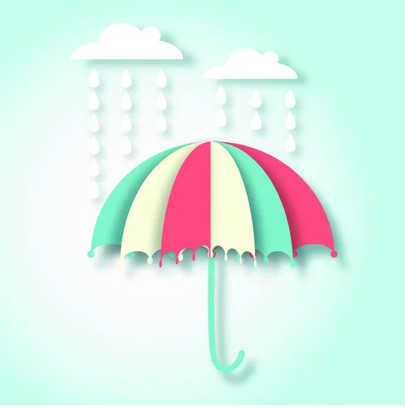 Gyönyörű Papír Művészet Vektor Illusztráció Esernyő Esőcseppek — Stock Vector