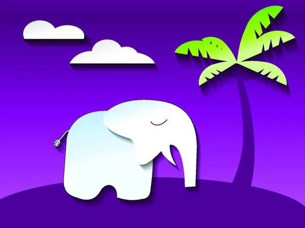 Милый Слон Ультрафиолетовых Джунглях Вектор Стиля Бумаги — стоковый вектор