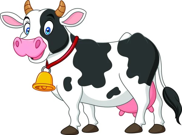 Dessin Animé Vache Heureuse Sur Fond Blanc — Image vectorielle