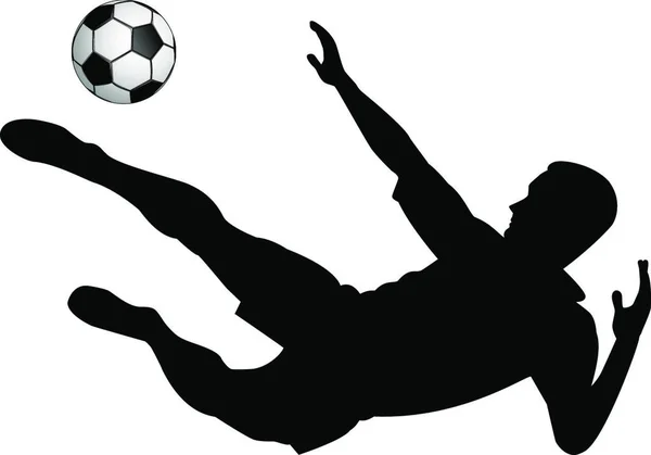 Σιλουέτα Του Ποδοσφαιριστή Μια Μπάλα Λευκό Φόντο — Διανυσματικό Αρχείο
