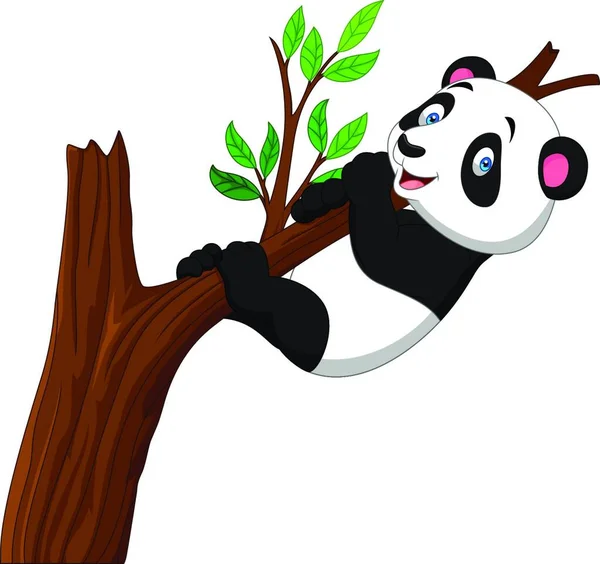 Cartoon Panda Klettert Baum — Stockvektor