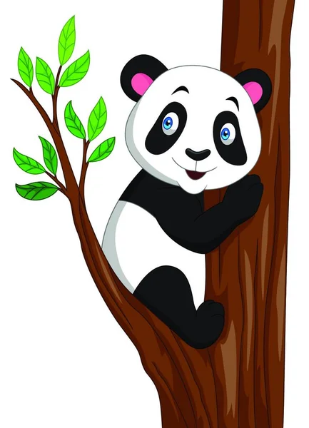 Panda Dibujos Animados Trepando Árbol — Archivo Imágenes Vectoriales