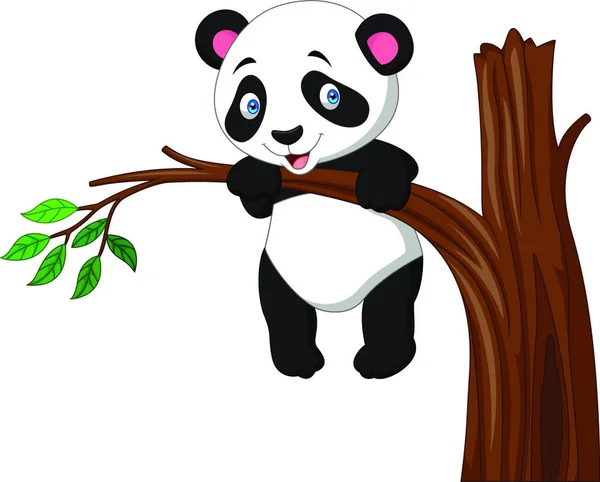 Karikatur Lustiger Panda Hängt Baum — Stockvektor