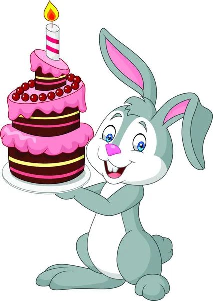 Dessin Animé Lapin Tenant Gâteau Anniversaire — Image vectorielle