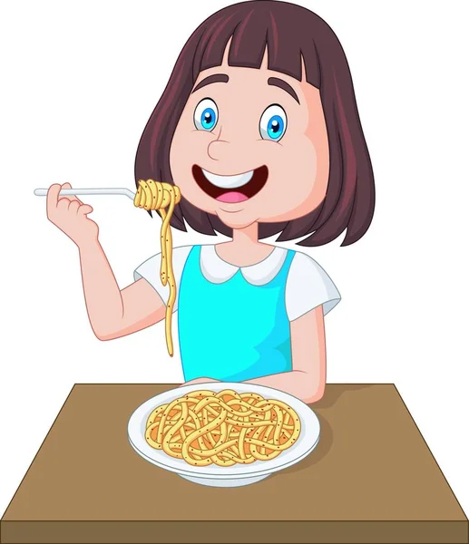 Petite Fille Manger Des Spaghettis — Image vectorielle