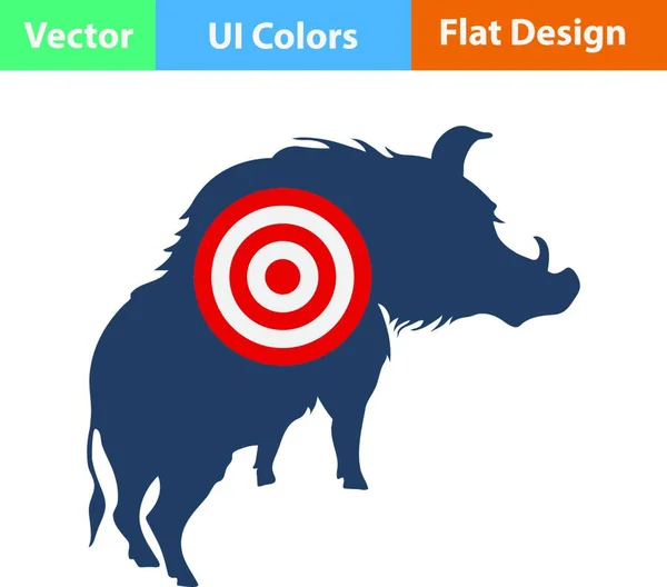 Ícone Design Plano Silhueta Javali Com Alvo Cores Ilustração Vetorial — Vetor de Stock