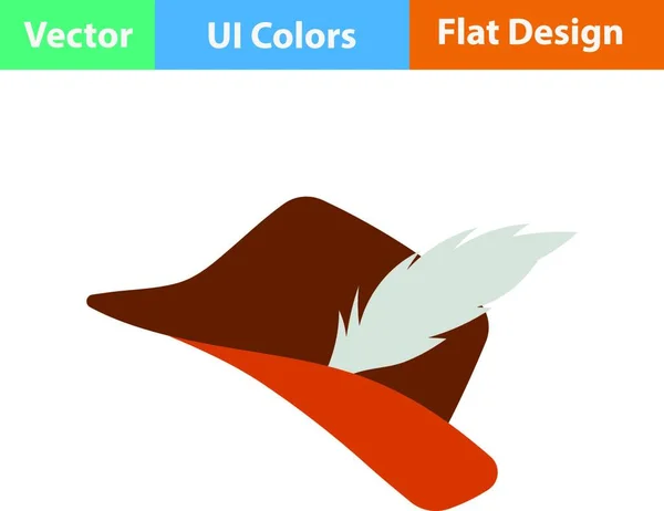 Flat Design Icon Hunter Hat Feather Colors Vector Illustration — Stock Vector